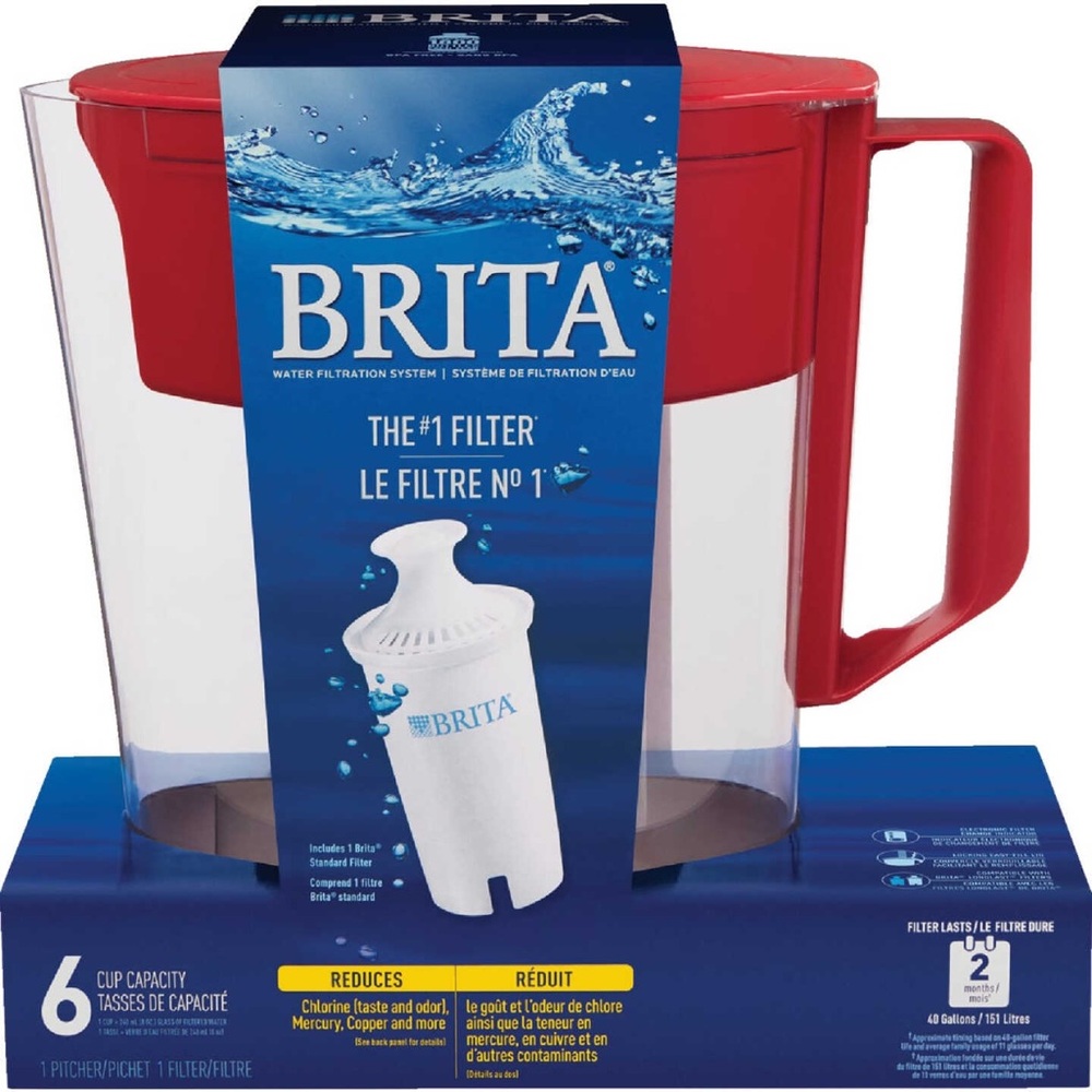 Brita: 6-cup Red Water Filter Pitcher with Electronic Indicator